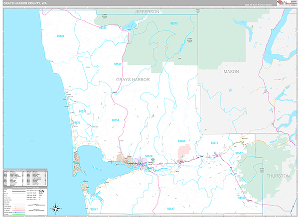 Grays Harbor County, WA Wall Map Premium Style
